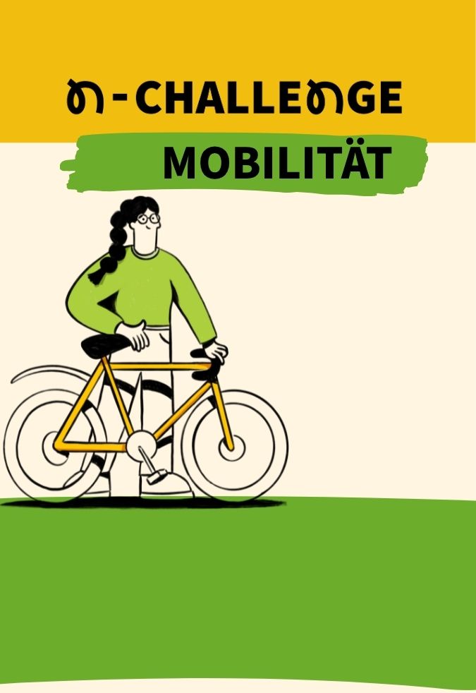eine Illustration von einer Person, die ein Fahrrad schiebt