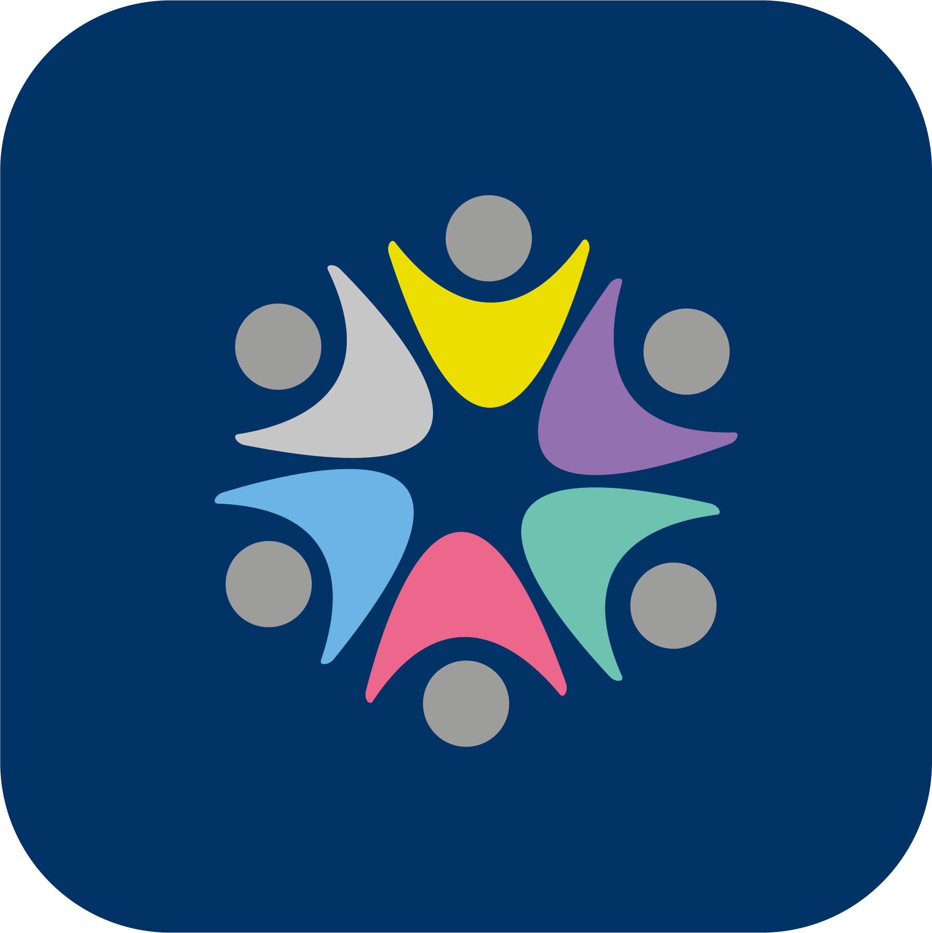 ein Icon, das aussieht wie ein Stern, der sich aus verschiedenen bunten Menschen zusammensetzt