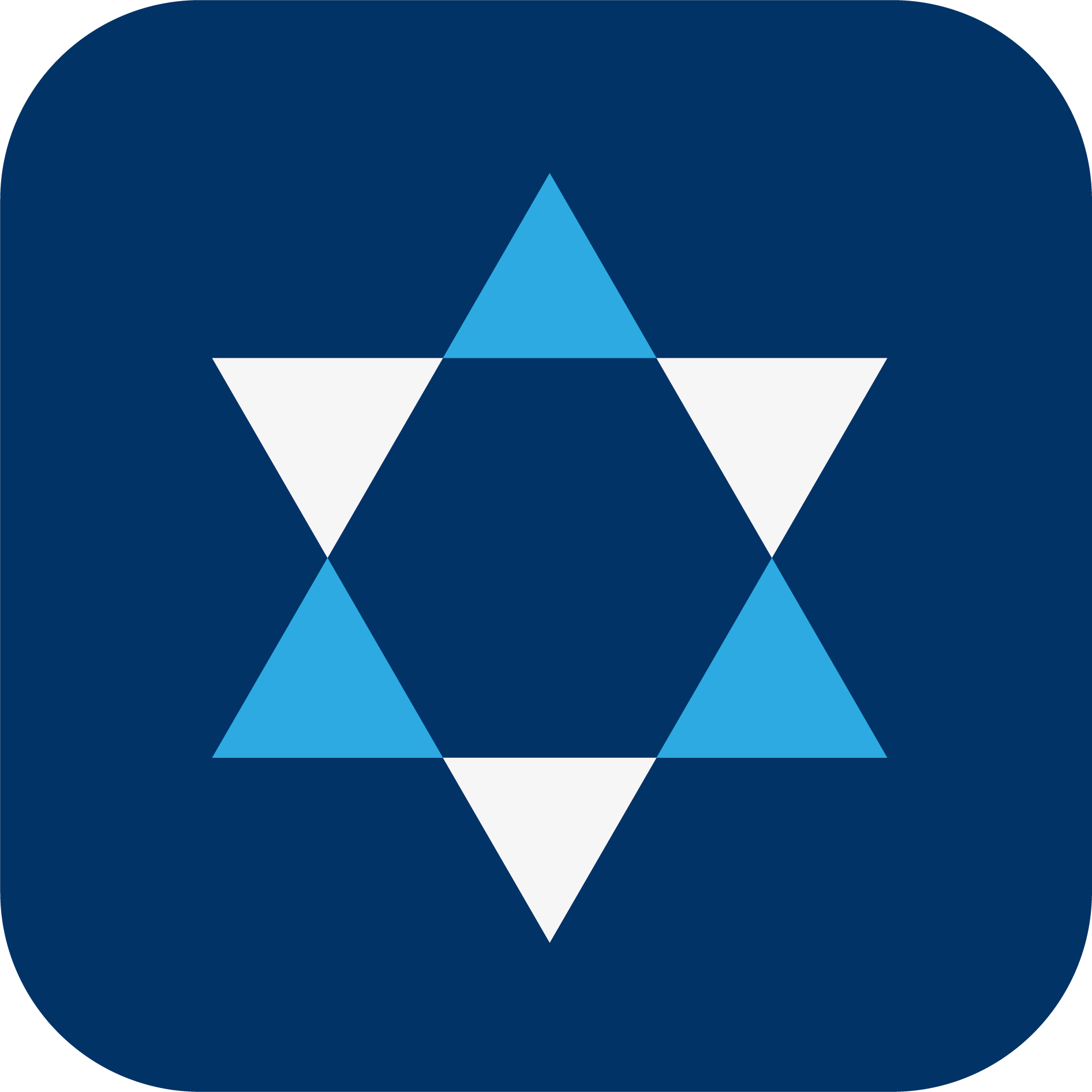 ein Icon von weißen und blauen Dreiecken, die einen Davidstern bilden.