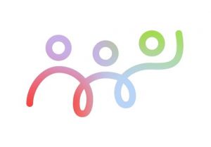 Zeigt eine Linie, die die Silhouette von drei Personen, die nebeneinanderstehen, darstellt